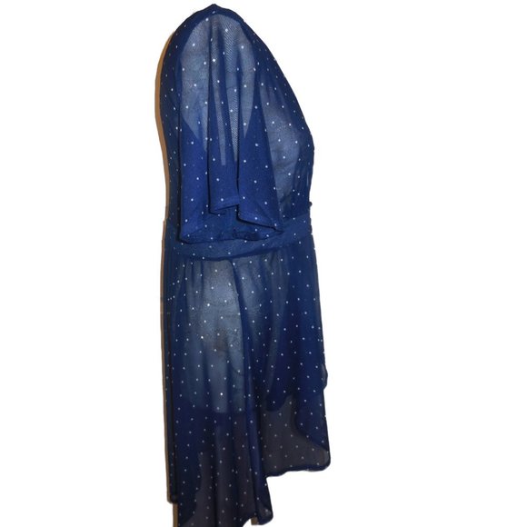 Blouse NEW Blue Polka Dot Sheer Cardigan Duster Top Short Sleeve blue shrug - Picture 4 of 9